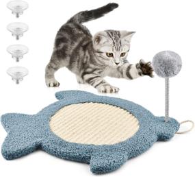 img 4 attached to 🐱 2-in-1 Interactive Cat Toy: Cat Scratcher Pad with Detachable Spring Plush Ball Toy for Indoor Floor/Wall Mount - Natural White Sisal Kitten Scratching Board