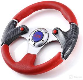 img 2 attached to 🔴 JZK New 320mm 6 Bolts Universal Steering Wheel: Stylish PVC-Red Grip & Brushed Stainless Spokes