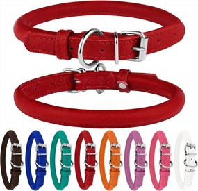 img 4 attached to Red Rolled Leather Dog Collar For Small To Large Dogs - 9''-11'', BRONZEDOG
