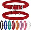 red rolled leather dog collar for small to large dogs - 9''-11'', bronzedog logo