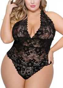 img 4 attached to Plus Size Lace Teddy Sleepwear, Halter Plunging One-Piece Lingerie