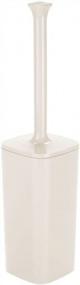img 4 attached to Modern Square Toilet Bowl Brush And Holder - Covered Brush For Sturdy, Deep Cleaning - MDesign Cream Storage & Organization