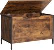 rustic brown storage chest and lift top entryway bench with safety support hinge: wooden toy box, shoe bench, and toy chest for living room, bedroom, and entryway, supports 220 lb - by usikey logo