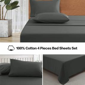 img 1 attached to EASELAND Egyptian Cotton Queen Size Sheet Set With 18 Inch Deep Pocket - Classic Dark Grey Bedding Sheets With Pillowcases - 4 Piece Cotton Queen Sheets Set