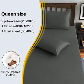 img 2 attached to EASELAND Egyptian Cotton Queen Size Sheet Set With 18 Inch Deep Pocket - Classic Dark Grey Bedding Sheets With Pillowcases - 4 Piece Cotton Queen Sheets Set