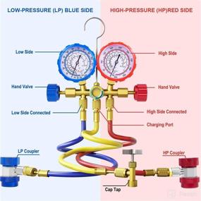 img 2 attached to 🌡️ AURELIO TECH 3-Way A/C Diagnostic Manifold Gauge Set with 5FT Hose, Universal Fit for R134A, R12, R22, R502 Refrigerants. Includes Acme Tank Adapters, Adjustable Couplers, and Can Tap