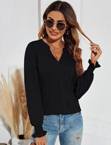 img 2 attached to Women'S Casual V-Neck T-Shirts: Loose Puff Short Sleeve Tunic Blouse By Romanstii