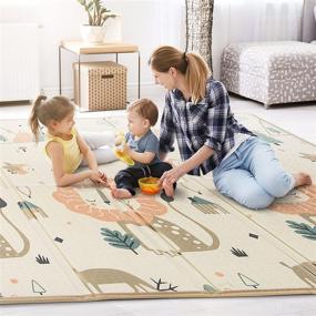 img 4 attached to 👶 Extra-Large Baby Play Mat: 79"x71"x0.8" - Reversible & Foldable - Waterproof, Soft Foam Crawling Mat - Non-Toxic - Ideal for Infants, Babies, Toddlers - Playtime & Tummy Time