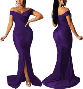 img 2 attached to Stunning Women'S Off-Shoulder V-Neck Formal Dress With High Slit And Elegant Mermaid Design: Perfect For Evening Events