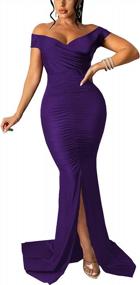 img 4 attached to Stunning Women'S Off-Shoulder V-Neck Formal Dress With High Slit And Elegant Mermaid Design: Perfect For Evening Events