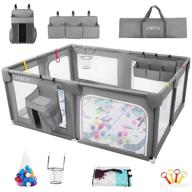 👶 extra large grey baby playpen set (75”×59”), portable safety play center yard with anti-slip base, indoor & outdoor playpen for babies and toddlers incl. play mat logo