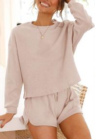 img 2 attached to Women'S Waffle Knit Pajama Set With Long Sleeve Top And Shorts - ZESICA Lounge Wear With Pockets