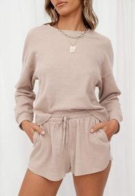 img 3 attached to Women'S Waffle Knit Pajama Set With Long Sleeve Top And Shorts - ZESICA Lounge Wear With Pockets