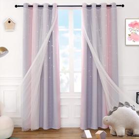 img 4 attached to Anjee Pink Curtains For Girls: Double Layered Star Cutout Design, Light Blocking & Voile Sheer Panels For Kids' Bedroom And Living Room Decor - Pink & Grey, 52 X 63 Inches (2 Panels)