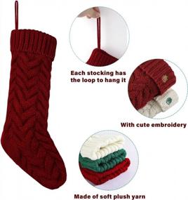 img 2 attached to LIBWYS Knit Christmas Stockings With Name Tags, 4 Pack 18" Large Cable Xmas Stockings Classic Burgundy Red Ivory White Chunky Hand Stockings
