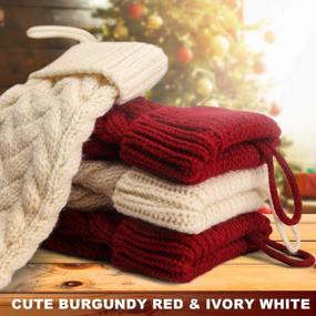 img 1 attached to LIBWYS Knit Christmas Stockings With Name Tags, 4 Pack 18" Large Cable Xmas Stockings Classic Burgundy Red Ivory White Chunky Hand Stockings