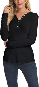 img 3 attached to Chic And Flattering: Olrain Women'S Long Sleeve Henley Shirt With V-Neck And Button Details