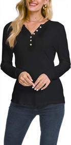 img 4 attached to Chic And Flattering: Olrain Women'S Long Sleeve Henley Shirt With V-Neck And Button Details