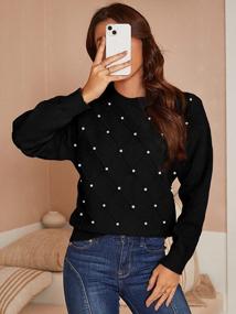 img 3 attached to Miessial Ribbed Knit Pullover Sweater With Pearl Accents - Women'S Crewneck Long Sleeve Fashion Jumper Top