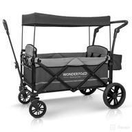👶 wonderfold x2 double stroller wagon (2 seater): 5 point harnesses, adjustable push handle, telescopic pull handle, removable canopy with uv-protection - stone gray logo