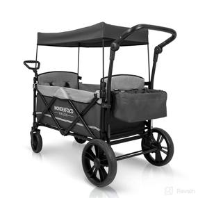 img 1 attached to 👶 WONDERFOLD X2 Double Stroller Wagon (2 Seater): 5 Point Harnesses, Adjustable Push Handle, Telescopic Pull Handle, Removable Canopy with UV-Protection - Stone Gray