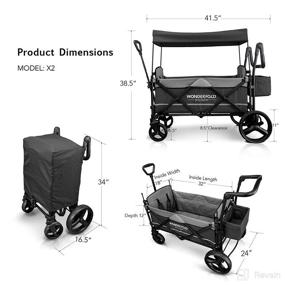 img 3 attached to 👶 WONDERFOLD X2 Double Stroller Wagon (2 Seater): 5 Point Harnesses, Adjustable Push Handle, Telescopic Pull Handle, Removable Canopy with UV-Protection - Stone Gray