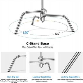 img 2 attached to Стойка для сверхмощного освещения Soonpho регулируемая 10 футов / 3,3 м с стрелой и колесами, C-подставка с отражателем из 100% нержавеющей стали с рукояткой, мешком с песком и зажимами, для студийного видеорефлектора, моноблока, софтбоксов