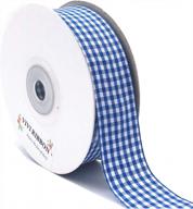 25 yards of 1-inch blue gingham ribbon - 100% polyester woven edge checkered ribbon roll logo