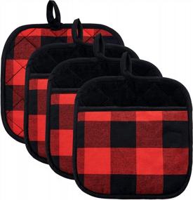 img 4 attached to Stay Festive And Safe In The Kitchen With Joyhalo'S 4 Pack Christmas Buffalo Plaid Pot Holders - Heat Resistant Hot Pads For Cooking And Baking
