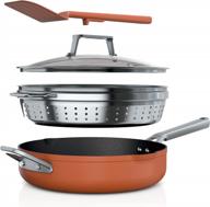 ninja cw102cp foodi neverstick possiblepan premium set - 4-quart capacity pan, steamer/strainer basket, glass lid & integrated spatula - nonstick, durable & oven safe to 500°f smoked paprika logo