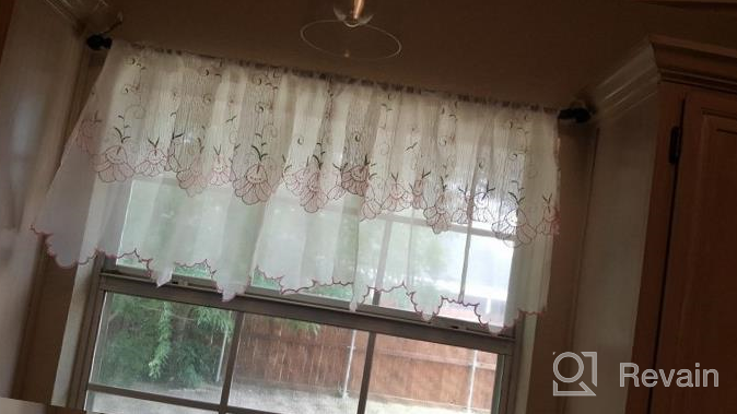 img 1 attached to Rustic Farmhouse Style Kitchen Curtains - Zhh White Embroidered Two-Layer Valance With Pink Morning Glory Pattern And Lace Floral Detailing, Ideal For Window Decor (W 56" X H 27", 1 Panel) review by Dave Goodman