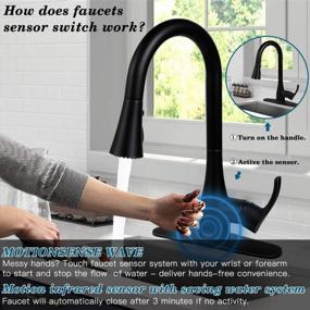 img 3 attached to Motion Sensor Automatic Kitchen Faucet Touchless,Soosi Pull Down Kitchen Faucet Single Handle One/3 Hole 3 Setting Sprayer Matte Black Solid Brass Kitchen Faucets Spot Free Lead-Free, Stainless Steel