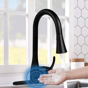 img 4 attached to Motion Sensor Automatic Kitchen Faucet Touchless,Soosi Pull Down Kitchen Faucet Single Handle One/3 Hole 3 Setting Sprayer Matte Black Solid Brass Kitchen Faucets Spot Free Lead-Free, Stainless Steel