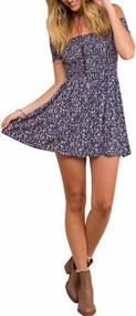 img 4 attached to Women'S Off Shoulder Floral Print Beach Mini Dress - Vintage High Waist By BerryGo