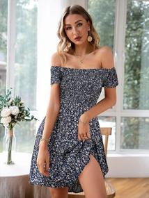 img 3 attached to Women'S Off Shoulder Floral Print Beach Mini Dress - Vintage High Waist By BerryGo