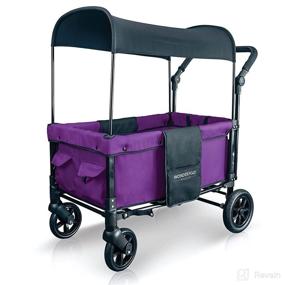 img 4 attached to 🌈 WONDERFOLD W1 Cobalt Violet Double Stroller Wagon: Face-to-Face Seats, 5-Point Harnesses, Adjustable Handle, UV-Protection Canopy