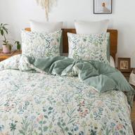 floral garden style queen size duvet cover set - 100% ultra soft cotton bedding with zipper closure, green floral design - includes 3 pieces logo