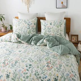 img 4 attached to Floral Garden Style Queen Size Duvet Cover Set - 100% Ultra Soft Cotton Bedding With Zipper Closure, Green Floral Design - Includes 3 Pieces