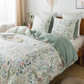 img 3 attached to Floral Garden Style Queen Size Duvet Cover Set - 100% Ultra Soft Cotton Bedding With Zipper Closure, Green Floral Design - Includes 3 Pieces