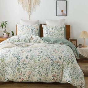 img 2 attached to Floral Garden Style Queen Size Duvet Cover Set - 100% Ultra Soft Cotton Bedding With Zipper Closure, Green Floral Design - Includes 3 Pieces