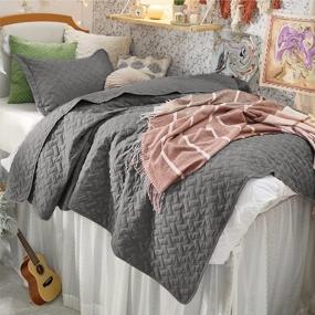 img 4 attached to BEDSURE Twin Extra Long Quilt Set Grey -Summer Quilt Set Twin Size -Twin/Twin XL Lightweight Bedspread - Soft Bed Coverlet (Includes 1 Quilt, 1 Pillow Sham)