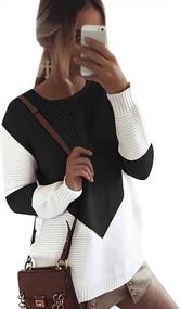 img 4 attached to Shermie Loose Knitted Sweaters For Women With Crew Neck And Long Sleeves In Stitching Colors, Perfect For Trendy Fashion