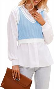 img 4 attached to Стильный женский укороченный свитер с v-образным вырезом, жилет, вязаная туника, пуловер без рукавов, топ от Shawhuwa