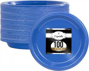 img 4 attached to 100 Count Exquisite Dark Blue Plastic Dessert/Salad Plates - Elegant Disposable Plates (10 Inch)