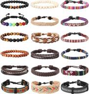 18pcs leather chakra bead bracelets for men & women - tribal charm, ethnic wood beads, hemp wristbands логотип
