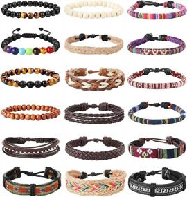 img 4 attached to 18Pcs Leather Chakra Bead Bracelets For Men & Women - Tribal Charm, Ethnic Wood Beads, Hemp Wristbands