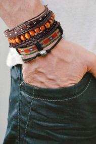 img 2 attached to 18Pcs Leather Chakra Bead Bracelets For Men & Women - Tribal Charm, Ethnic Wood Beads, Hemp Wristbands