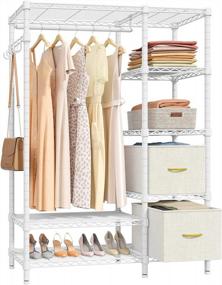 img 4 attached to VIPEK V7 6-Tier Heavy Duty Wire Garment Rack With 2 Fabric Drawers - Max Load 562LBS, 44.9"L X 16.5"W X 70.9"H Freestanding Wardrobe Closet For Hanging Clothes, White