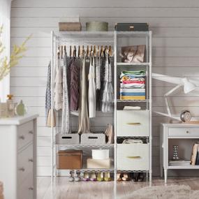 img 3 attached to VIPEK V7 6-Tier Heavy Duty Wire Garment Rack With 2 Fabric Drawers - Max Load 562LBS, 44.9"L X 16.5"W X 70.9"H Freestanding Wardrobe Closet For Hanging Clothes, White