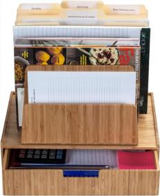 img 3 attached to 7-Slot Bamboo Desktop File Folder Organizer W/ Drawer For Office Supplies & Stationary